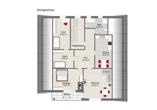 Obergeschoss mit Mustermöblierung - 