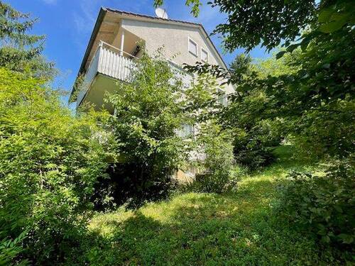 Hausseitenansicht mit Garten - 