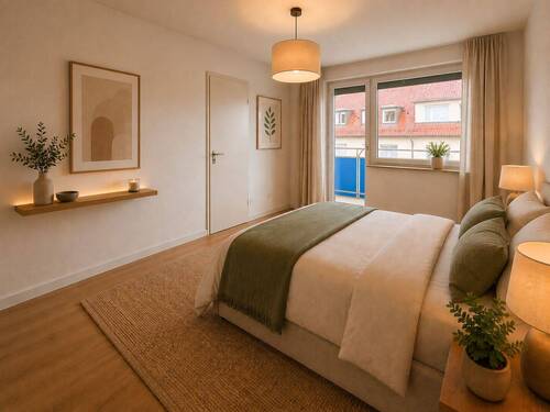 Schlafzimmer - Unverbindliche Visualisierung KI-generiert - Etagenwohnung mit 63,80 m&sup2; in Stuttgart zur Miete