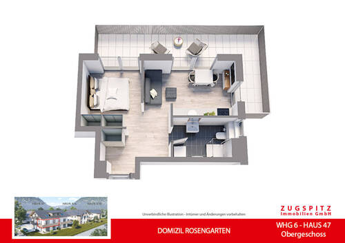 WHG-6_3D Grundriss - DOMIZIL ROSENGARTEN -2 Zi MIT FERIENWOHNUNG NUTZUNG -WHG06