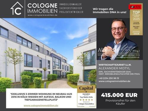 3-Zimmer Wohnung Köln_Weiden_Neubau - EXKLUSIVE 3-ZIMMER WOHNUNG IM NEUBAU AUS 2016 IN KÖLN-WEIDEN MIT AUFZUG, BALKON, STELLPLATZ
