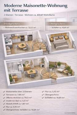 Maisonette Wohnung - Maisonette-Wohnung mit Terrasse , Wohnen auf zwei Ebenen