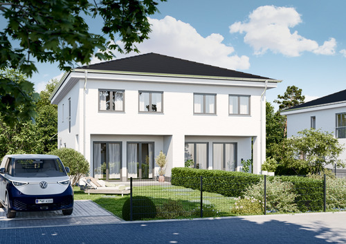 Visualisierung_Vorderansicht - Wohnen im Grünen: Neubau-Doppelhaushälfte bei Berlin