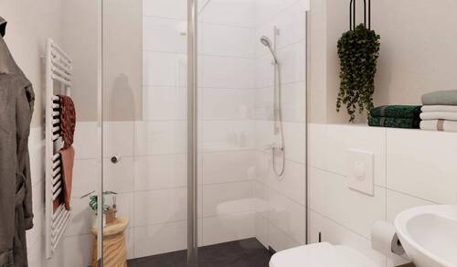 Badezimmer mit Dusche - Etagenwohnung mit 45,20 m&sup2; in Berlin zum Kaufen