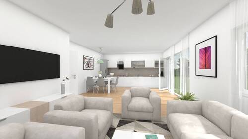 Wohnung Nr. 1 - Wohn- / Esszimmer (ca. 33,20m² Wfl.) mit offener Küche - 