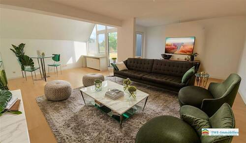 Wohn- und Esszimmer - KI - Helle 2-Zimmer-Wohnung mit traumhafter Dachterrasse