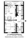 Grundriss mit Wohnzimmer (ca. 17,82 m²), Schlafzimmer (ca. 14,63 m²), Bad (ca.3,86 m²), Küche (ca. 8,29 m²), Flur (ca. 6,78 m²) und Loggia (ca. 3,45 m²) - 