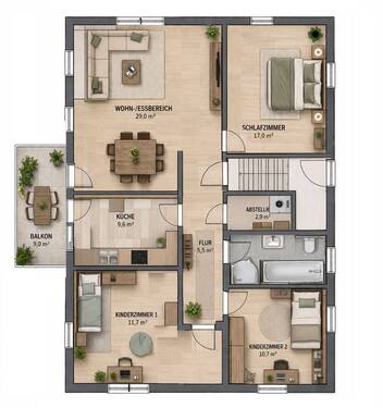 EG Grundriss - Helle 4-Zimmer-Wohnung mit Balkon, Fußbodenheizung und familienfreundlichem Umfeld
