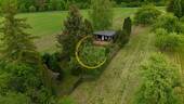 Drohnenaufnahme - Freizeitparadies mit Bungalow & Sonnenterrasse, Streuobstwiese und verpachteter Ackerfläche