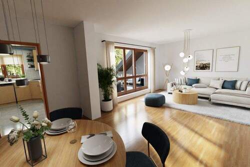 Visualisierung Wohn- Essbereich - Exklusive 3-Zimmer-Dachterrassenwohnung in ruhiger und schöner Lage von Augsburg-Lechhausen