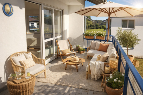 Balkon mit KI generierten Dekoration / Einrichtung - Top gepflegte 3-Zimmer Wohnung in einer top Lage in Füssen-Weidach zu verkaufen