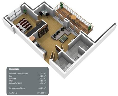 Wohnung 13 - Etagenwohnung mit 53,20 m² in Werlte zum Kaufen