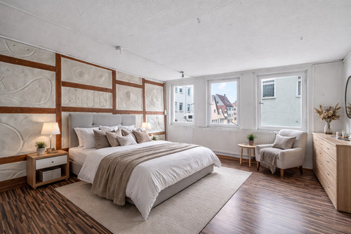 Schlafzimmer mit Altbaucharme - virtuell renoviert - 