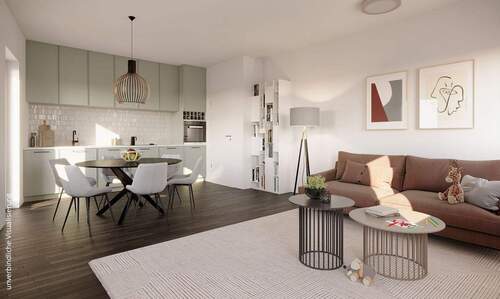 Innenvisualisierung Wohnzimmer 5 Zimmer - 104m² im 7.Stock! Eigentumswohnung mit 4 Zimmern und großem Balkon