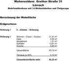 Wohnflächenberechnung Wohnung 1 - 