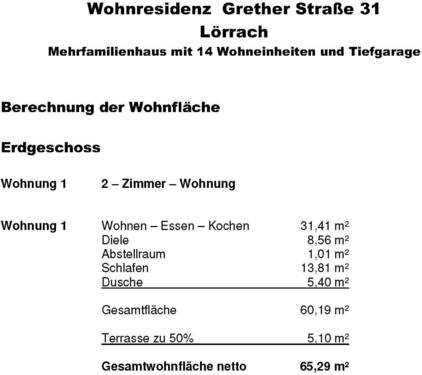 Wohnflächenberechnung Wohnung 1 - 