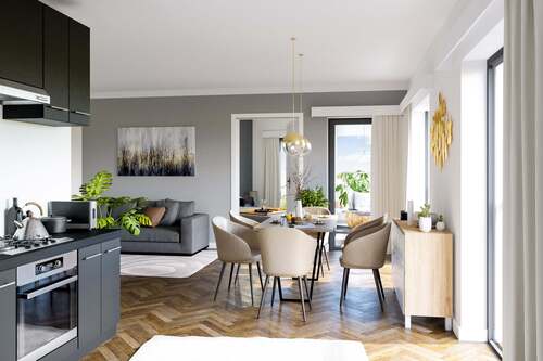 Visualisierung Wohnen / Küche - Etagenwohnung mit 59,20 m² in Dresden zum Kaufen