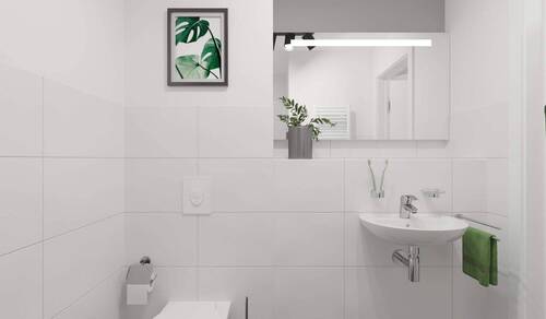 Modern gefliestes Badezimmer mit bodengleicher Dusche - 