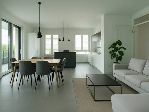 Hochwertige offene Einbauküche mit Ess- und Wohnzimmer - Etagenwohnung mit 129,40 m² in Köln zur Miete