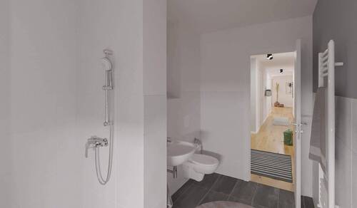 Modernes Tageslichtbad mit bodengleicher Dusche - 