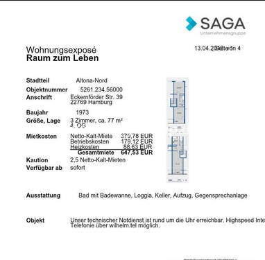 Bild 2 - 3 Zimmer Etagenwohnung zur Miete in Hamburg