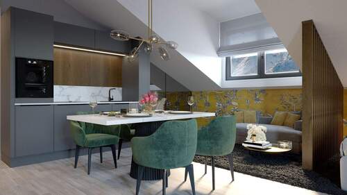 Beispieleinrichtung Wohnung 11: Küche und Essen - 2 Zimmer Mehrfamilienhaus, Wohnhaus zum Kaufen in Garmisch-Partenkirchen