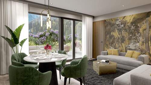 Beispieleinrichtung Wohnung 2: Wohnen und Essen - 2 Zimmer Mehrfamilienhaus, Wohnhaus in Garmisch-Partenkirchen