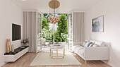 Offener Wohnbereich mit Zugang zu Westterrasse - NeubauREH mit herrlich sonnigem Garten in unmittelbarer Nähe der Allacher Lohe im KfW40-Standard errichtet