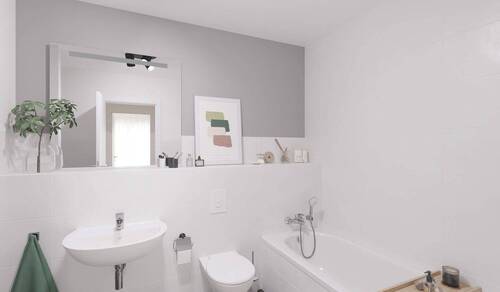 Modern gefliestes Bad mit bodengleicher Dusche und - 2 Zimmer Etagenwohnung in Schönefeld