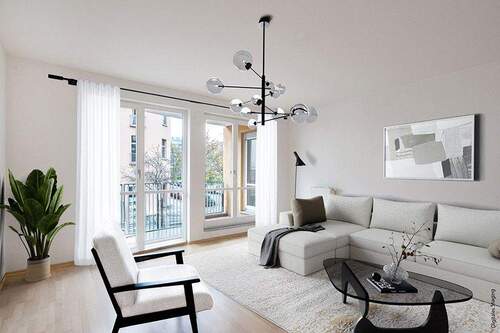 Zimmer mit Balkonzugang - Digitales Staging - Großzügige 3-Zimmer-Wohnung mit Westbalkon und privater Terrasse im gefragten Dichterviertel