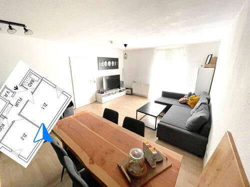 Wohnzimmer Richtung Fenster - 2-Zi-Whg. Bamberg-Mitte + Tiefgarage + Keller + Aufzug