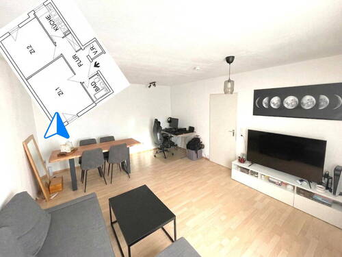 Wohnzimmer von Fensterseite - 2 Zimmer Etagenwohnung zum Kaufen in Bamberg