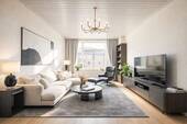 Wohnzimmer (virtuell möbliert) - 2 Zimmer Etagenwohnung zum Kaufen in Düsseldorf