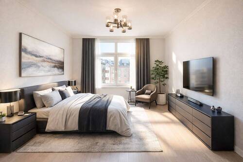 Schlafzimmer (virtuell möbliert) - Etagenwohnung mit 66,50 m&sup2; in Düsseldorf zum Kaufen