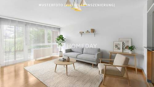 Wohnzimmer 1-Musterfoto (virtuelle Inszenierung)4 - Charmante 2-Zimmer-Erdgeschosswohnung mit Terrasse, Gartenanteil & Tiefgaragenstellplatz