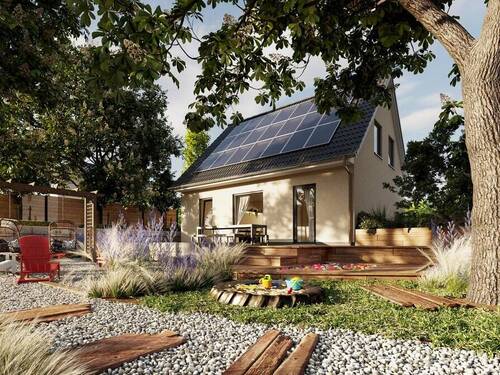 csm_einfamilienhaus-flair-110-garten-creme-2023-03 - Das Grundstück ist schon dabei und für was entscheidest du dich? Erweiterte Küche, Arbeitszimmer, Sport- oder Gamingzimmer?