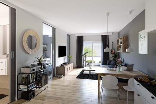Visualisierung Wohnen / Küche - 2 Zimmer Etagenwohnung in Dresden