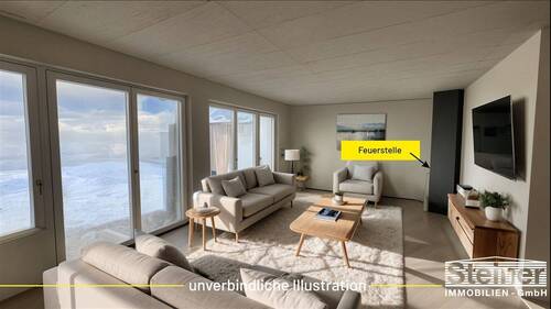 Wohnzimmer mit Feuerstelle - 5 Zimmer Reihenendhaus in Garmisch-Partenkirchen