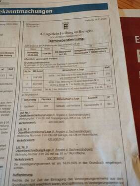 VERSTEIGERUNGSDOKUMENT UND TERMIN - 