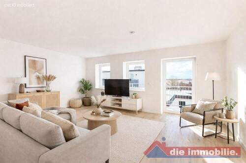 Wohnzimmer mit KI möbliert - 