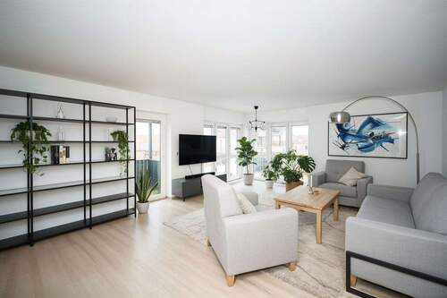 Wohn- und Schlafbereich - (KI generiert) - Im Lindenpark-Laubegast 1- Zi-Wohnung mit Einbauküche und Balkon im Erdgeschoss zu verkaufen