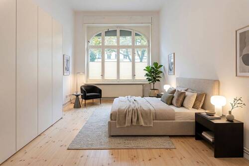 Schlafzimmer_virtual home staging - Sanierte 3-Zimmer-Altbauwohnung mit privatem Garten. Im Herzen von Pankow