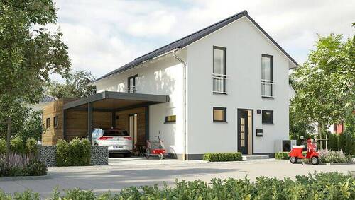 Einfamilienhaus-Aura-125-Kubus-Carport-Holz-Strass - Ein Ort zum verlieben! Modernes Einfamilienhaus auf traumhaftem Grundstück in Menden!