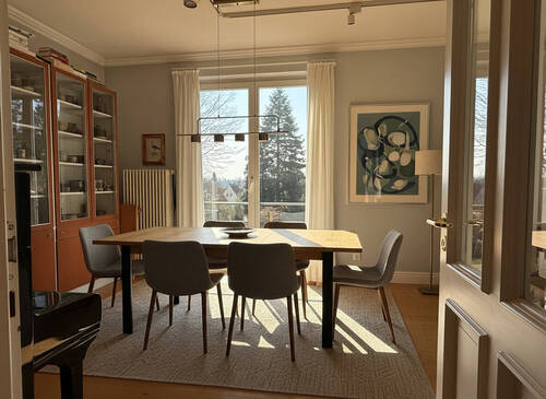 Esszimmer mit Blick in den Garten - virtuell Möbliert - 