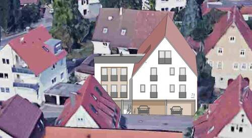 Ansicht von Süden 1 - Aichtal-Aich Ortsmitte - Projekt mit Genehmigung: MFH 7 WE, 464 m² Wfl., 7 Carports, 327 m² Grdst.