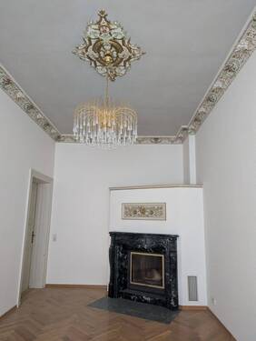 Wohnbibliothek mit Kamin und Stuck - 