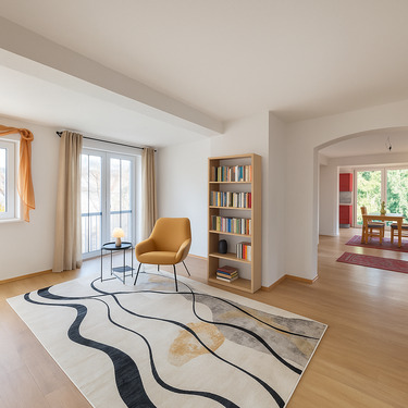 Wohnzimmer mit Zugang zur Terrasse - Doppelhaushälfte mit 211,00 m² in München zum Kaufen