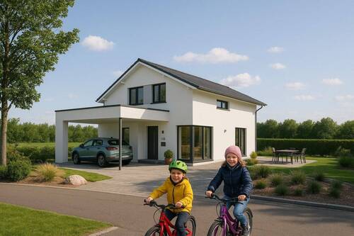 Kinder auf Fahrrädern vor Haus - 5 Zimmer Einfamilienhaus zum Kaufen in Hamburg