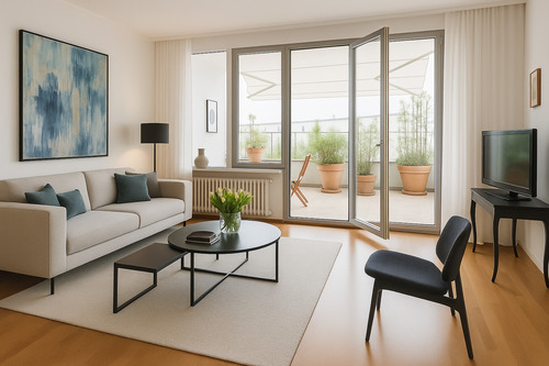 Wohnzimmer - 151 m² Wohnkultur mit zwei Balkonen - Ihr stilvolles Zuhause in Münchens begehrtester Lage