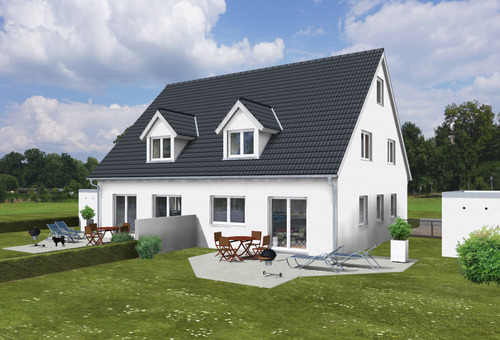 Garten Giebel Ost.png - Doppelhaushälften Neubau in Berg bei Neumarkt in zentraler Ortslage.